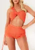 Misty Coral Asymmetric One Shoulder Textured Bralette sold by Missy Empire