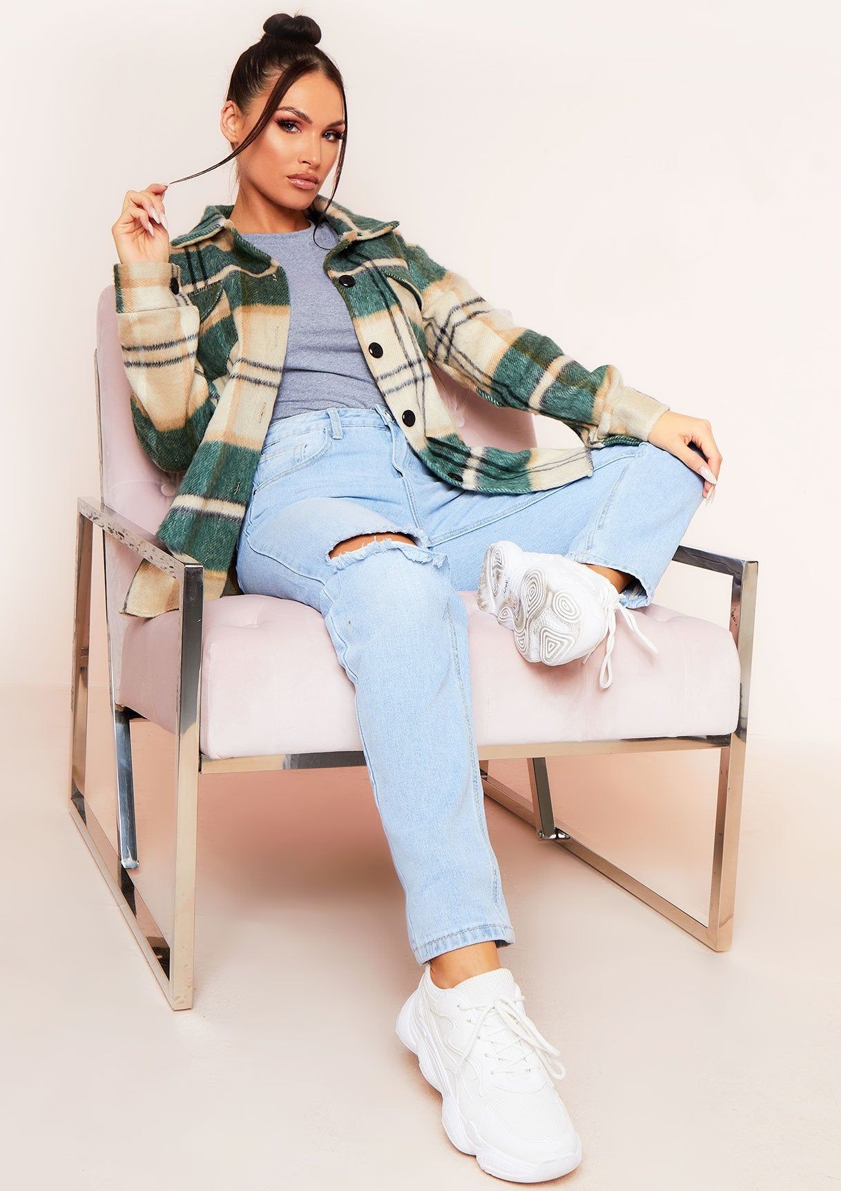 Rita Green Oversized Checked Shacket sold by Missy Empire product image thumbnail 2