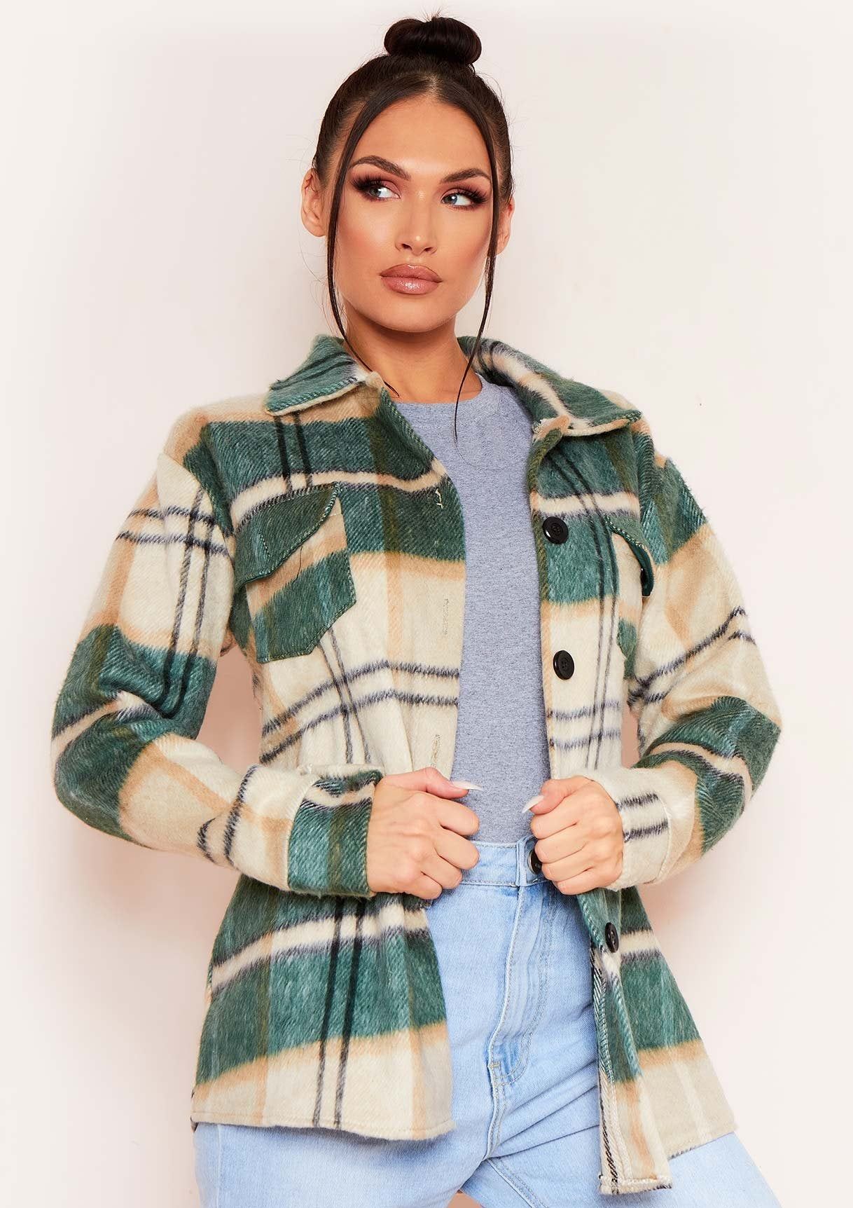 Rita Green Oversized Checked Shacket sold by Missy Empire