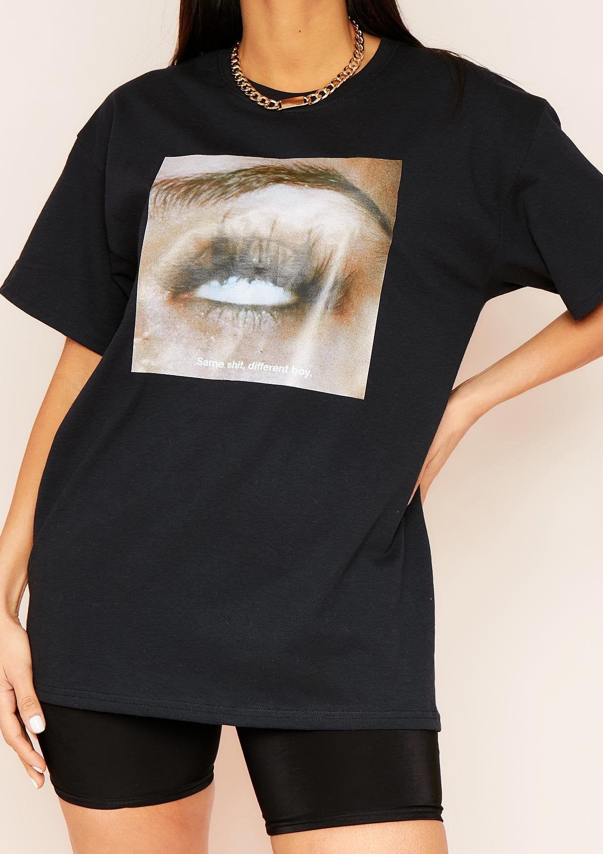 Jia Black Eye Roll Graphic Slogan Oversized T-Shirt sold by Missy Empire product image thumbnail 3