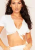 Tamara White Thick Jersey Tie Front Crop Top sold by Missy Empire