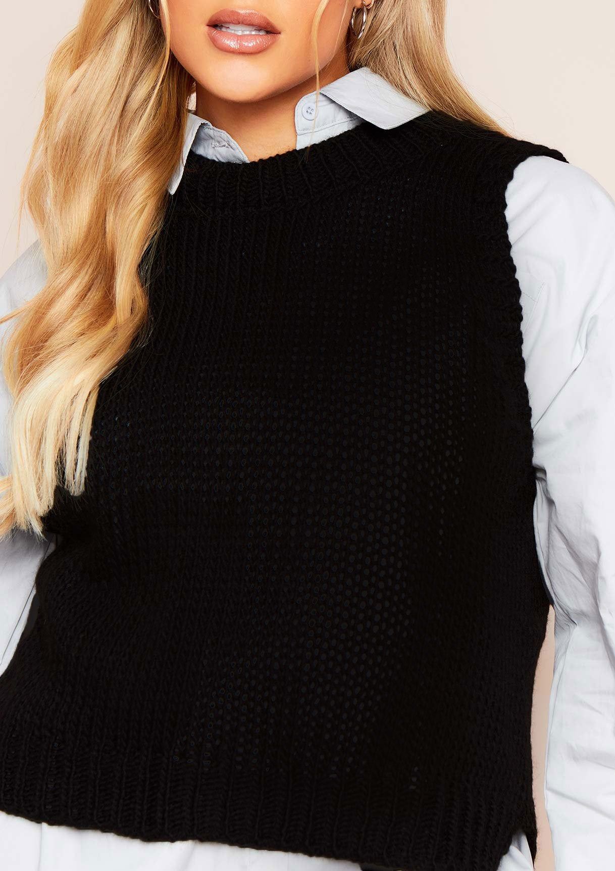 Claire Black Thick Knitted Vest Top sold by Missy Empire product image thumbnail 3