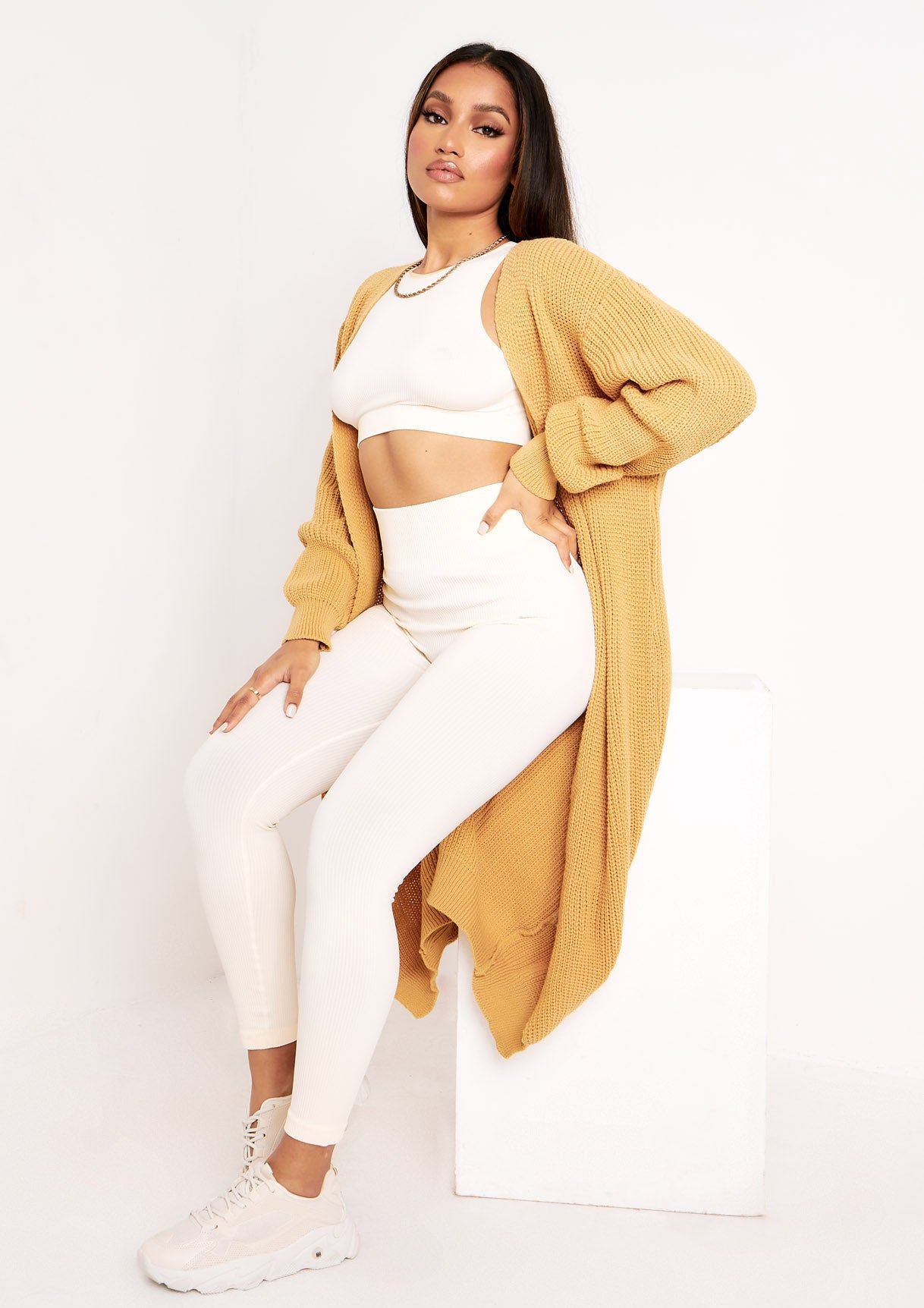 Addie Camel Longline Knit Cardigan sold by Missy Empire product image thumbnail 2