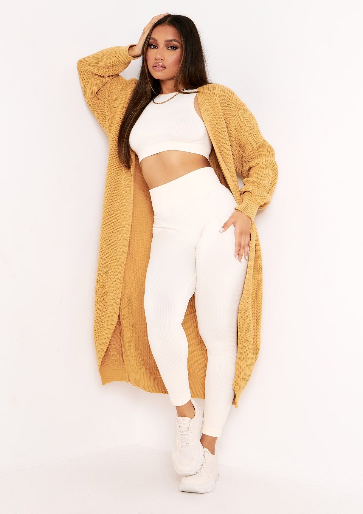 Addie Camel Longline Knit Cardigan sold by Missy Empire product image thumbnail 3