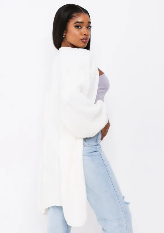 Jimena Cream Balloon Sleeve Knitted Cardigan made by Missy Empire