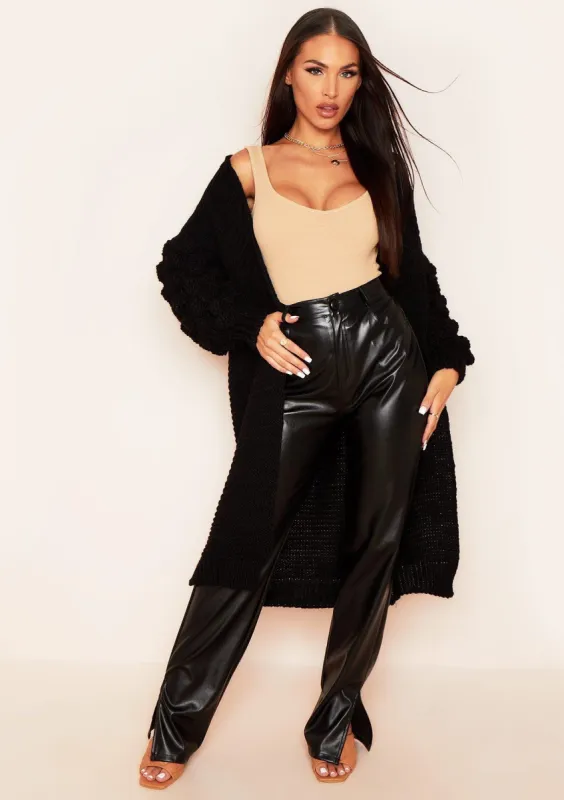 Nina Black Bobble Sleeve Oversized Knitted Cardigan sold by Missy Empire