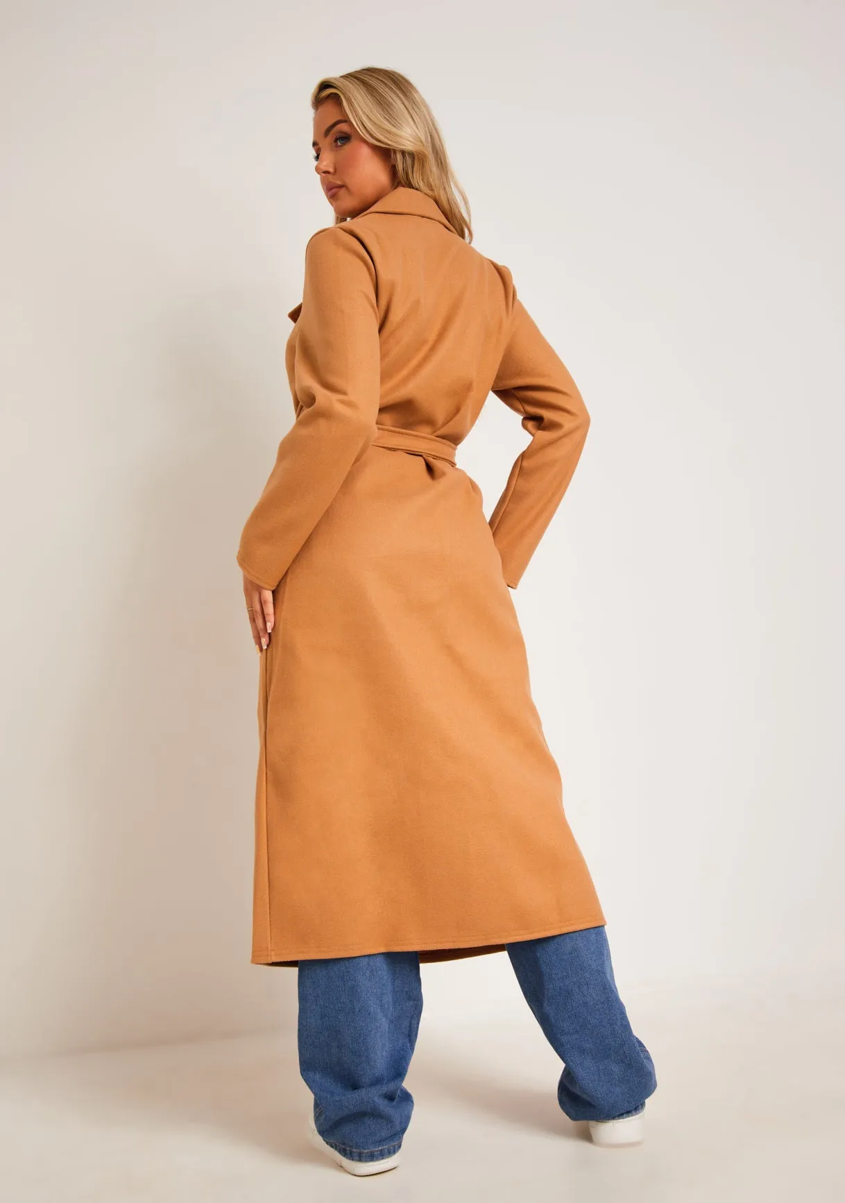 Layla Camel Long Belted Formal Coat sold by Missy Empire product image thumbnail 3