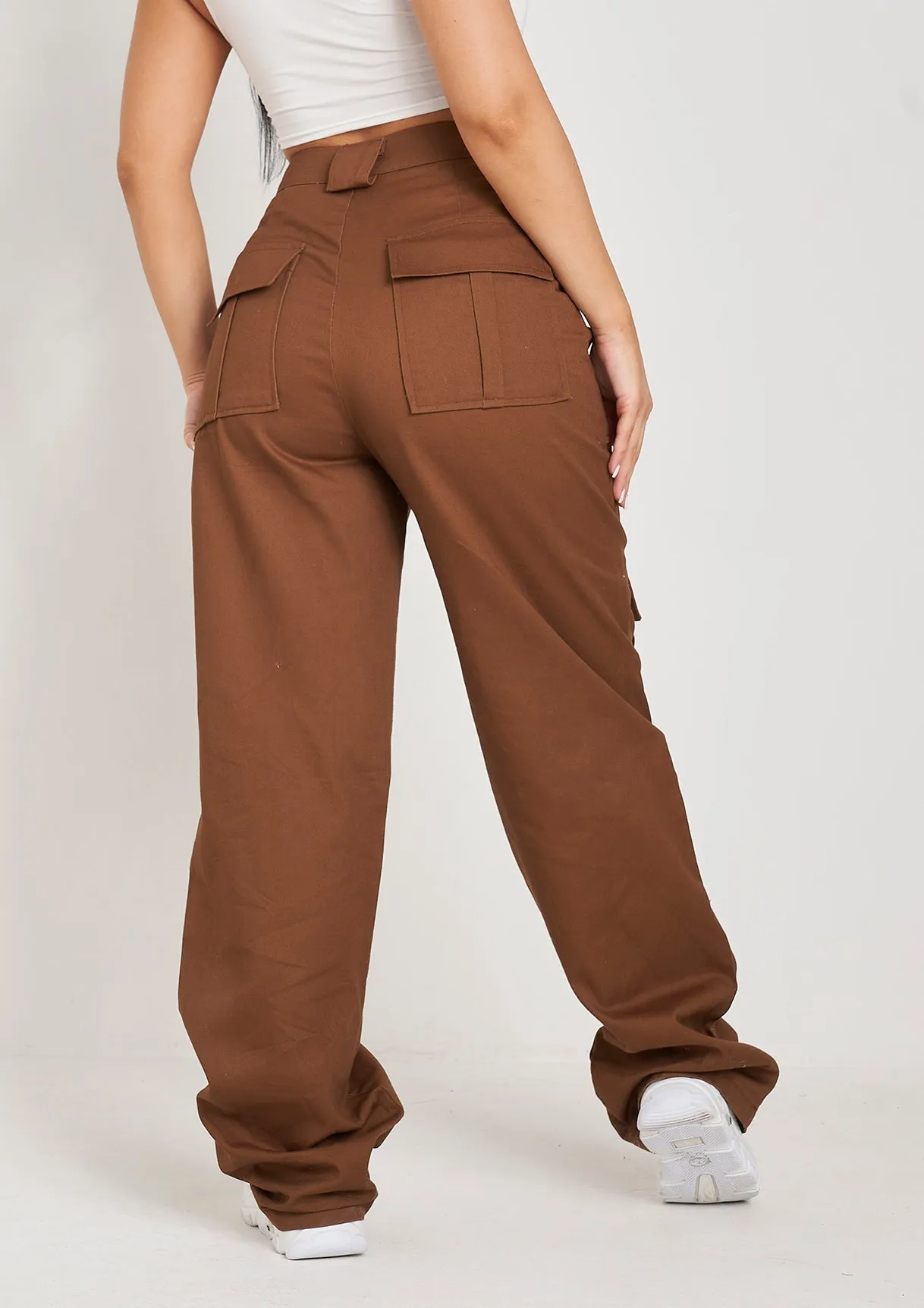 Amaia Chocolate High Rise Cargo Trousers sold by Missy Empire product image thumbnail 3