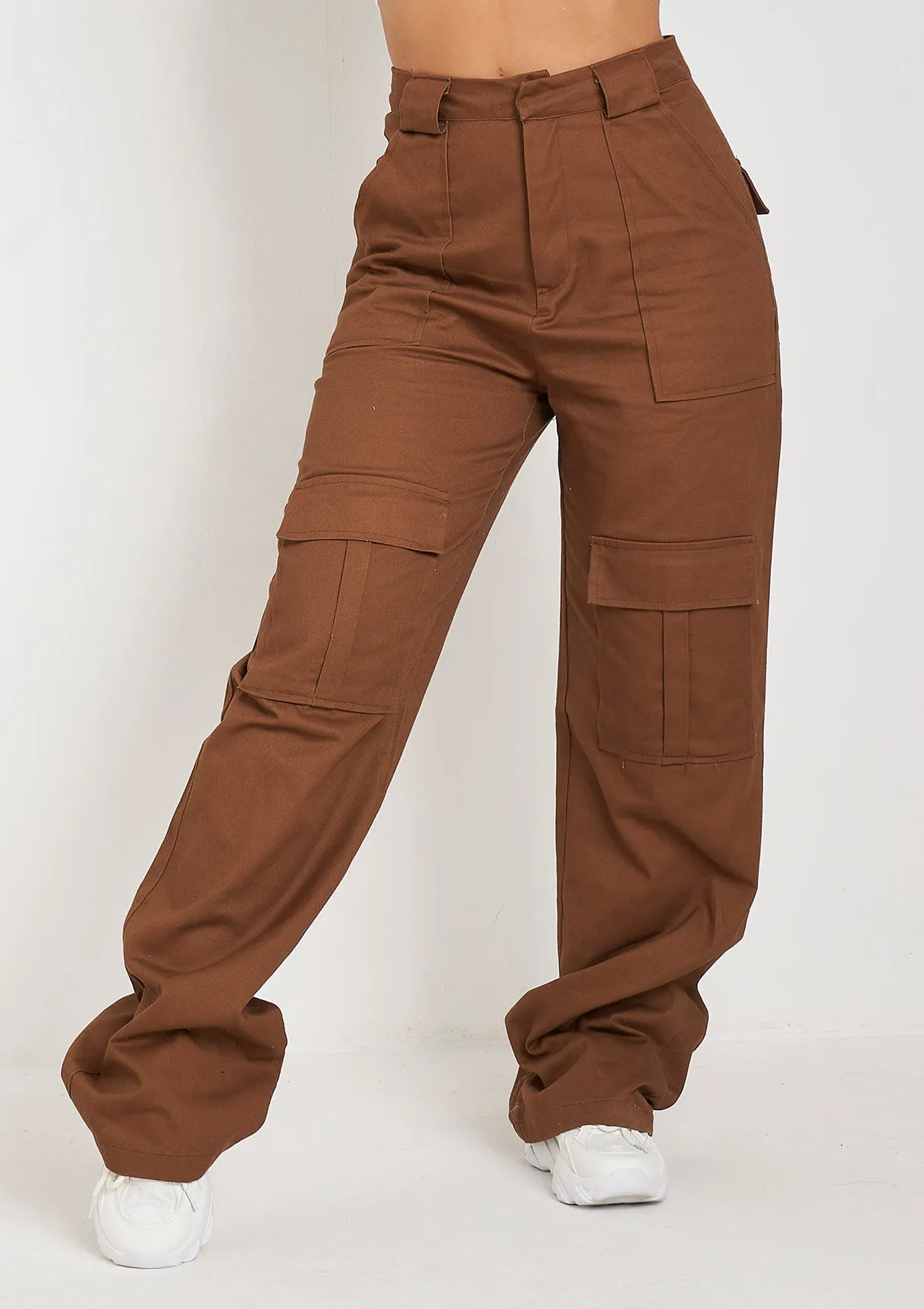 Amaia Chocolate High Rise Cargo Trousers sold by Missy Empire product image thumbnail 4