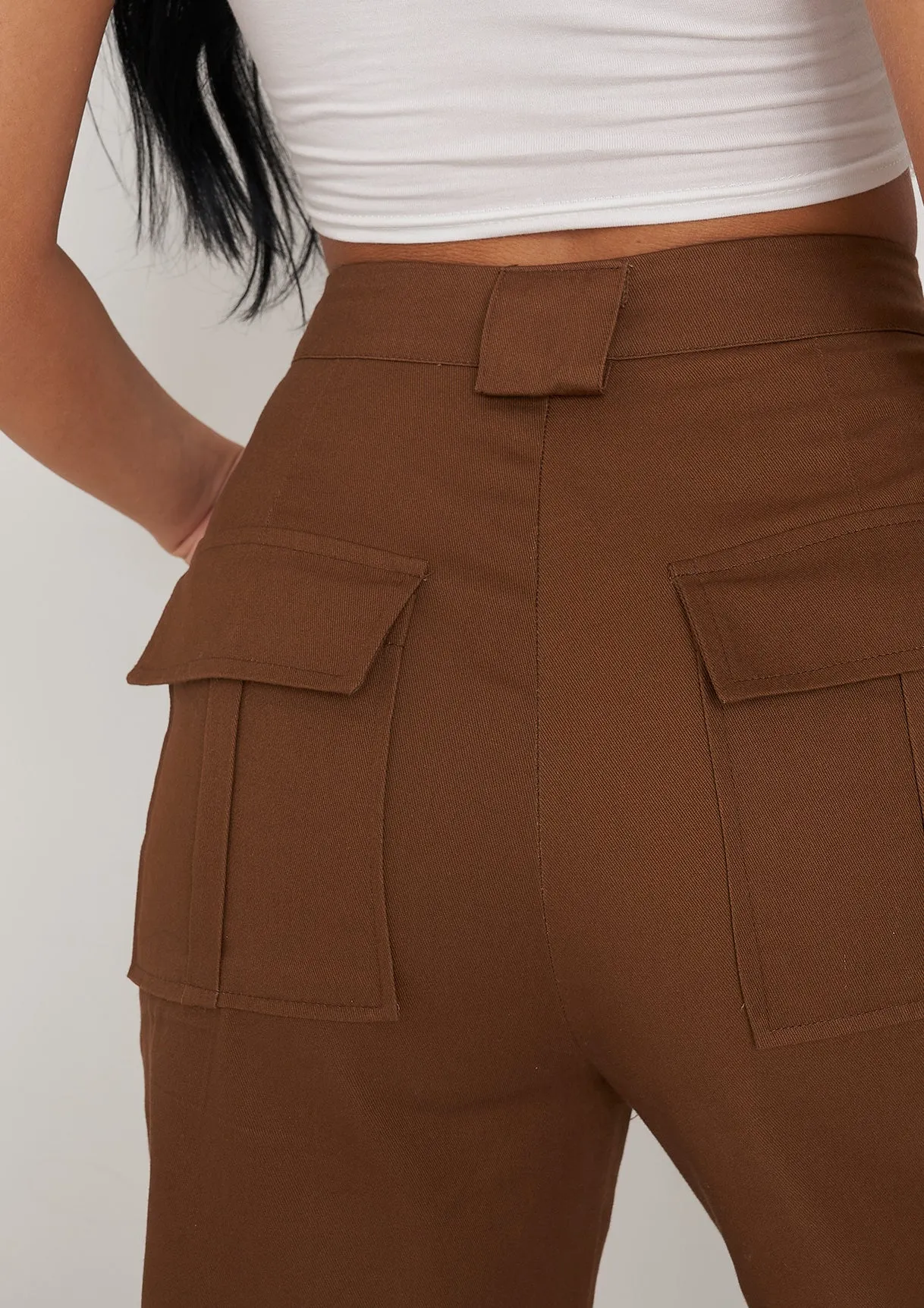 Amaia Chocolate High Rise Cargo Trousers sold by Missy Empire product image thumbnail 2