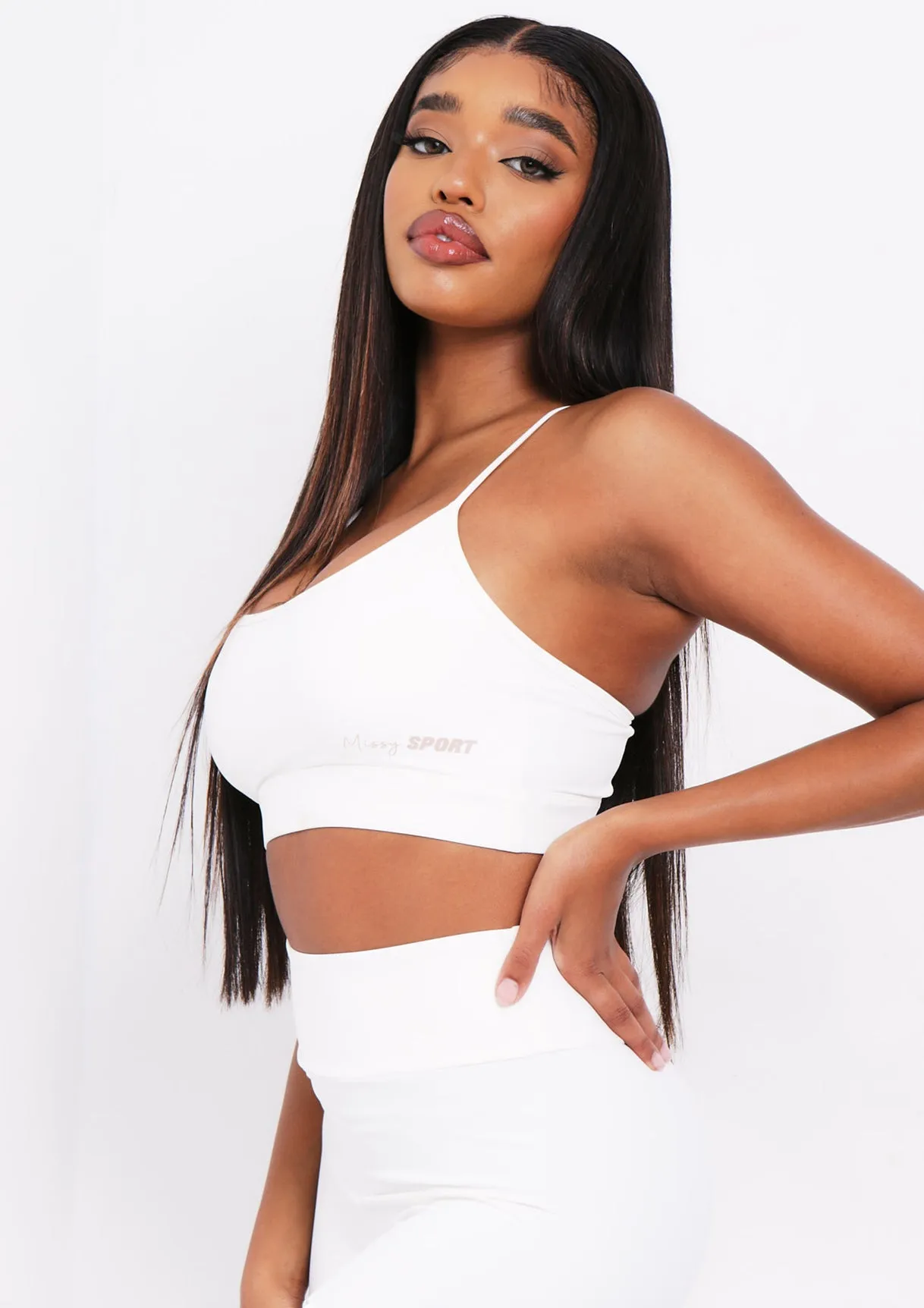 Eleanor Cream Missy Sport Strappy Crop Gym Top sold by Missy Empire