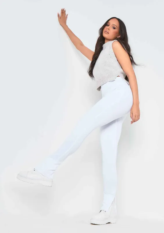 Kourtney White Plain Inside Split Trousers sold by Missy Empire