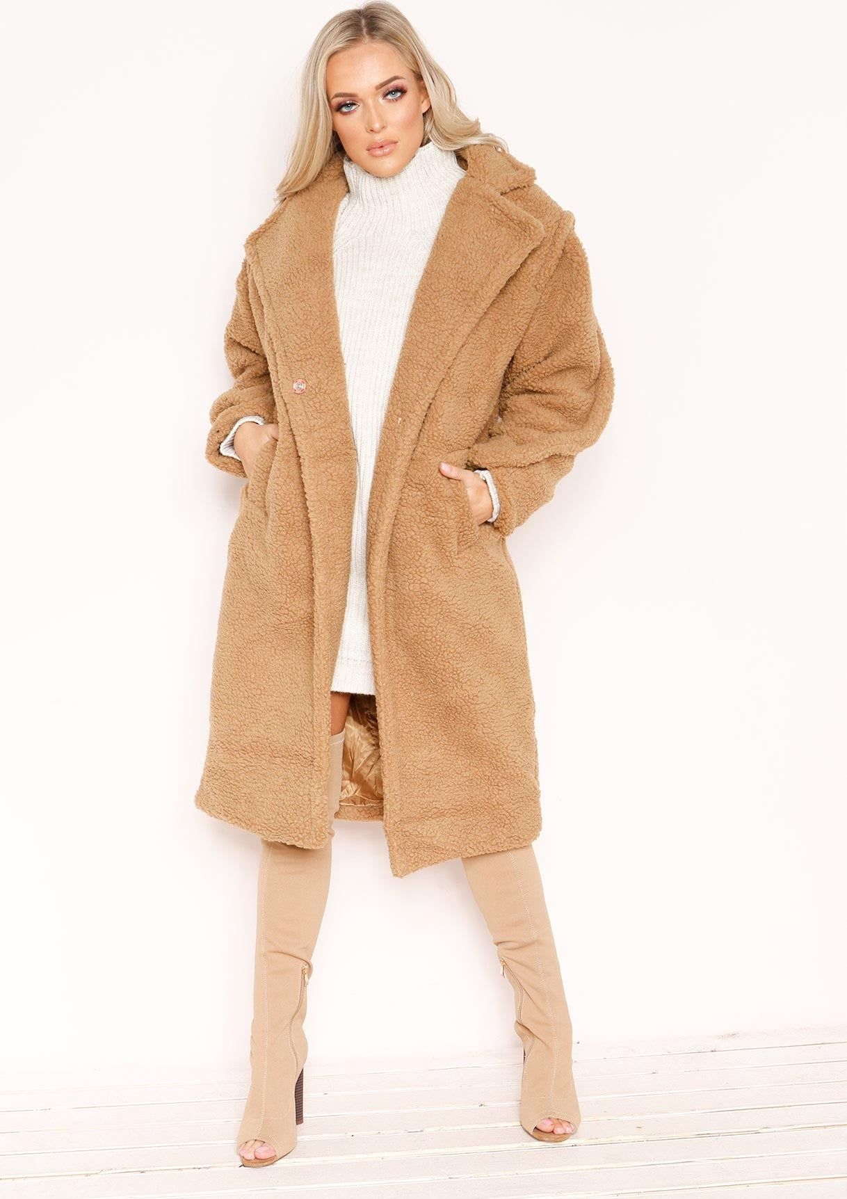 Han Camel Teddy Borg Longline Coat sold by Missy Empire product image thumbnail 4