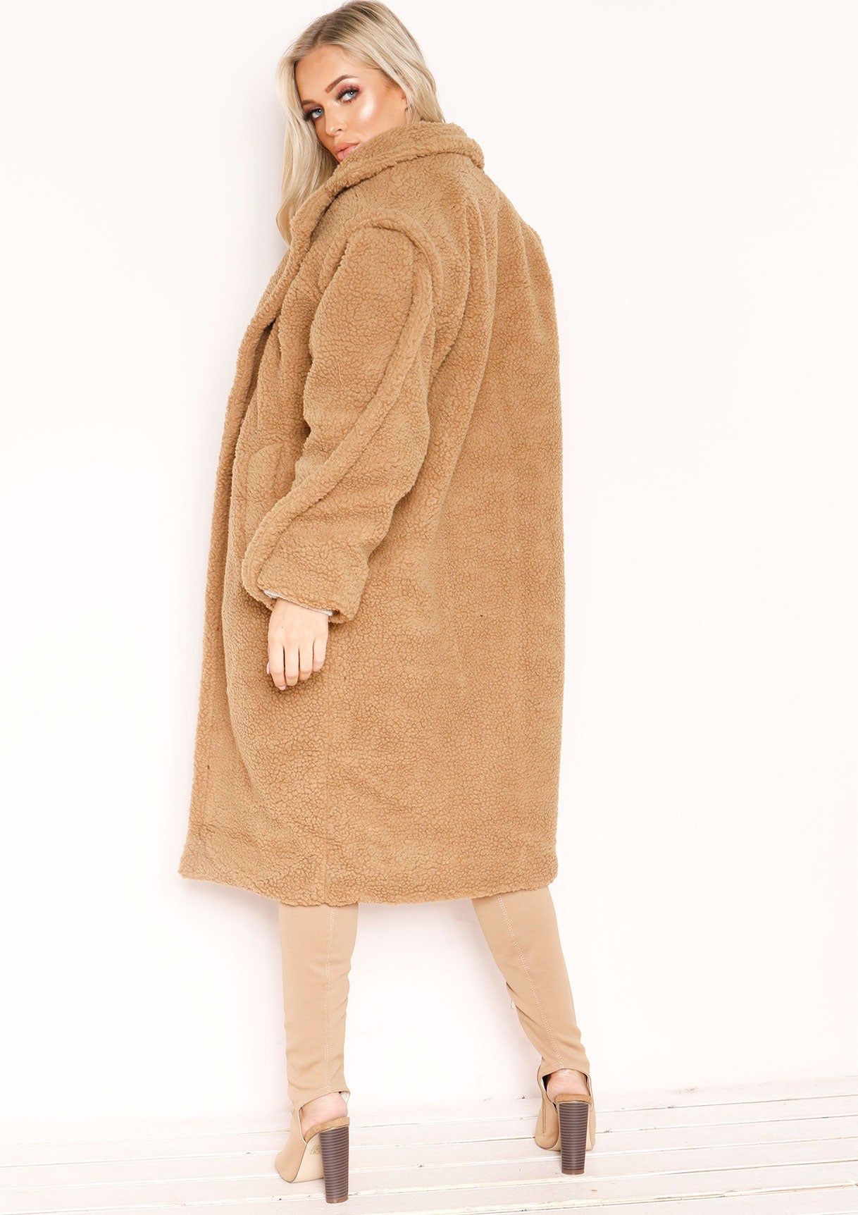 Han Camel Teddy Borg Longline Coat sold by Missy Empire product image thumbnail 5