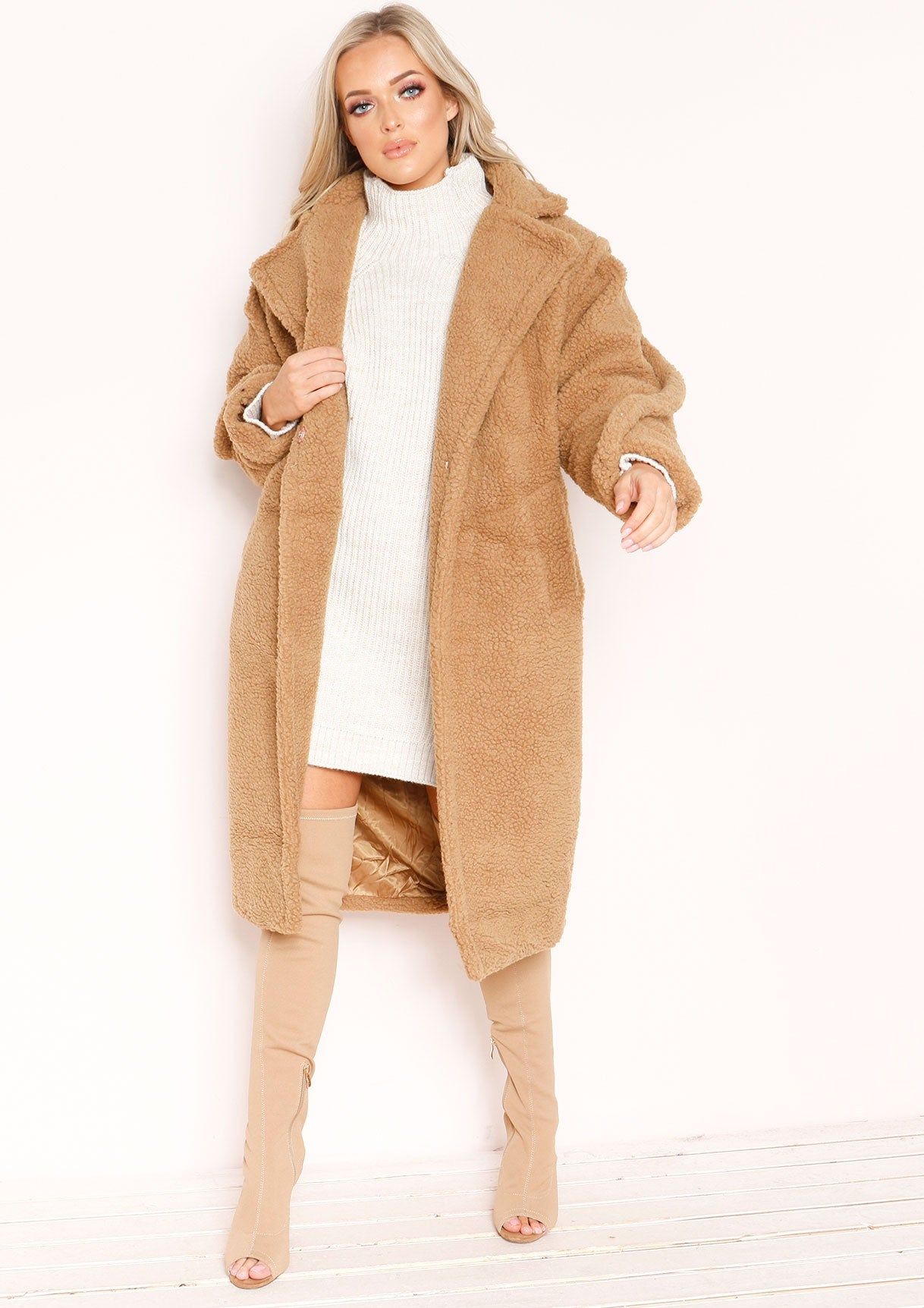 Han Camel Teddy Borg Longline Coat sold by Missy Empire product image thumbnail 2