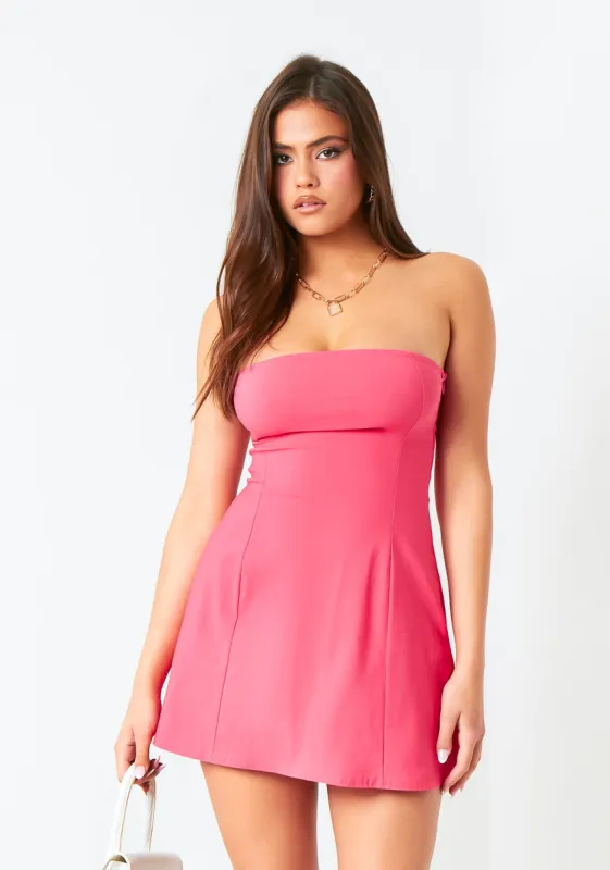 Ophelia Pink Bengaline Bandeau Mini Dress sold by Missy Empire