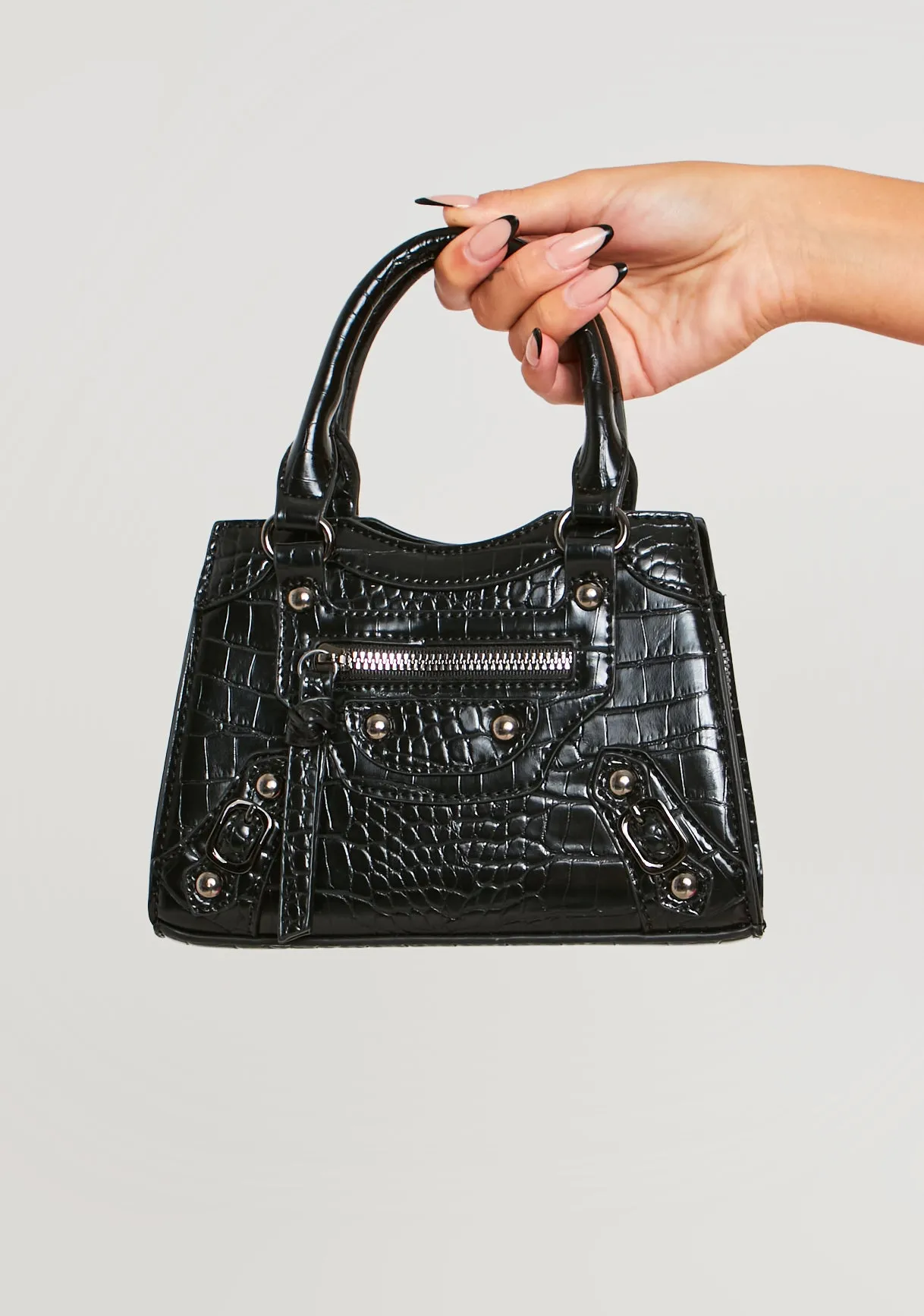 Karli Black Croc Mini Grab Bag sold by Missy Empire