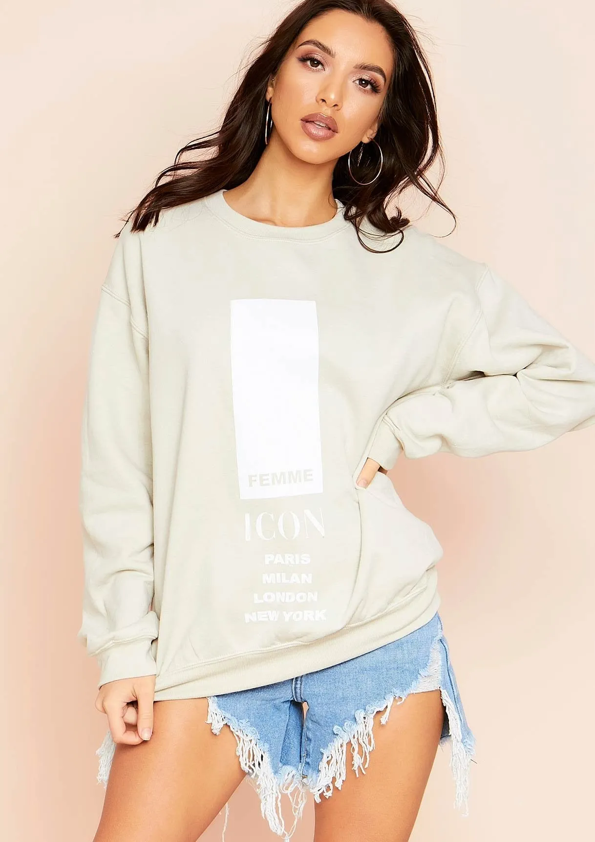 Austyn Sand Slogan Femme Icon Oversized Sweatshirt sold by Missy Empire product image thumbnail 2