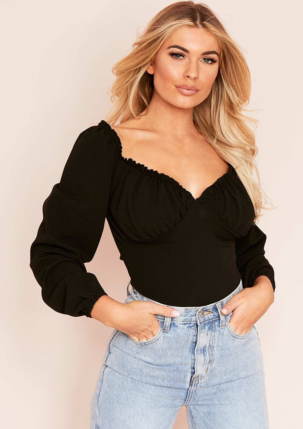 Grace Black Off The Shoulder Bodysuit sold by Missy Empire