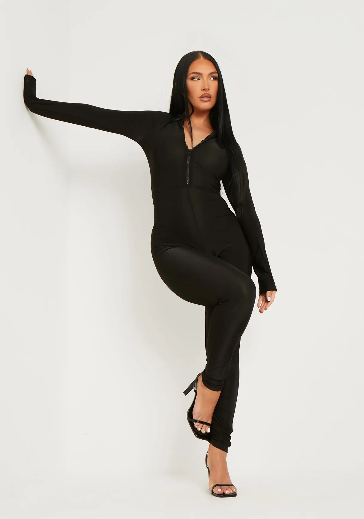 Zora Black Disco Zip Front Jumpsuit sold by Missy Empire product image thumbnail 4