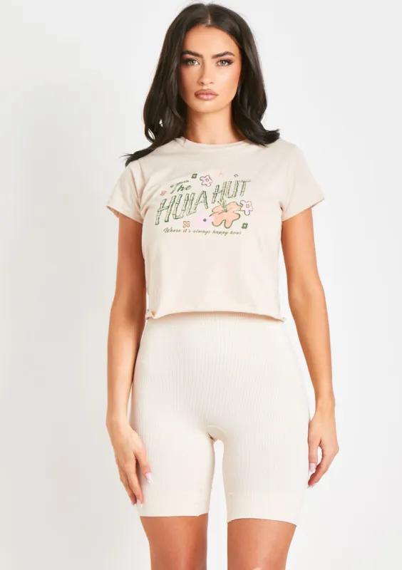 Maya Sand The Hula Hut Cropped Graphic T-Shirt sold by Missy Empire