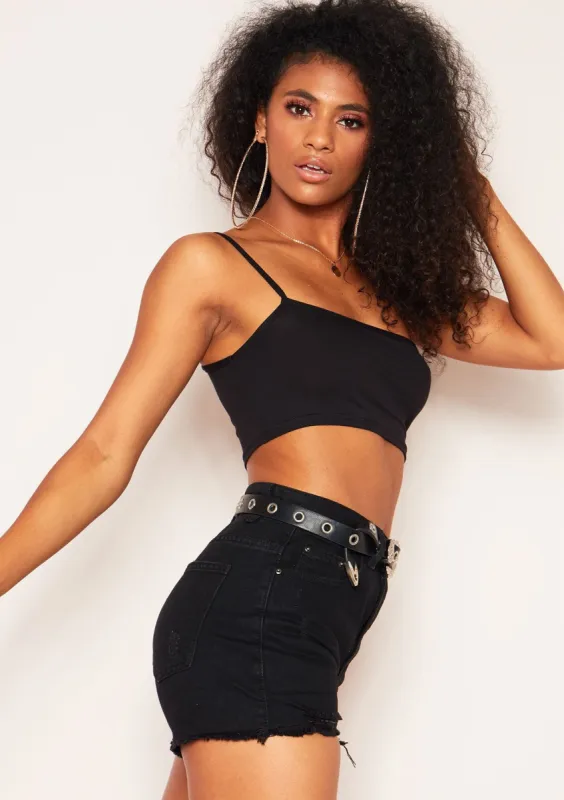 Andi Black One Shoulder Jersey Crop Top sold by Missy Empire