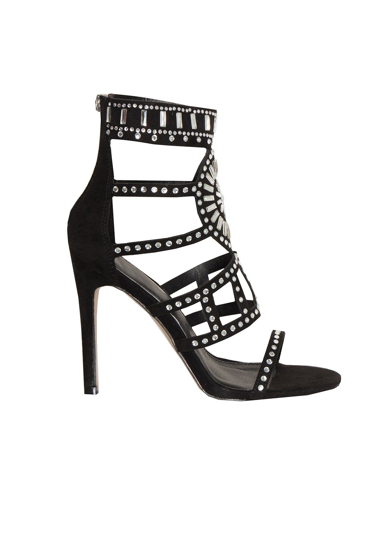 Helen Black Diamante Embellished Cut Out High Heels sold by Missy Empire