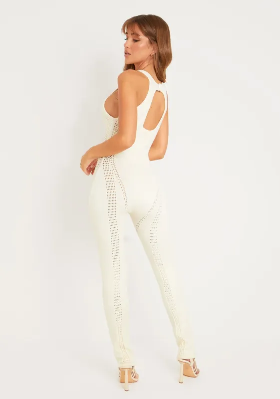 Zahra Cream Contour Effect Knit Jumpsuit sold by Missy Empire