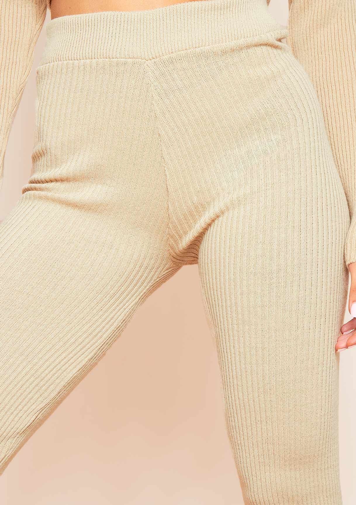 Christie Beige Ribbed Knit Side Split Leggings sold by Missy Empire product image thumbnail 3