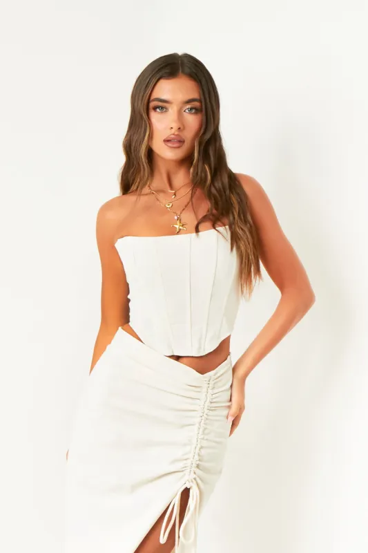 Sophie Stone Linen Look Corset Top sold by Missy Empire