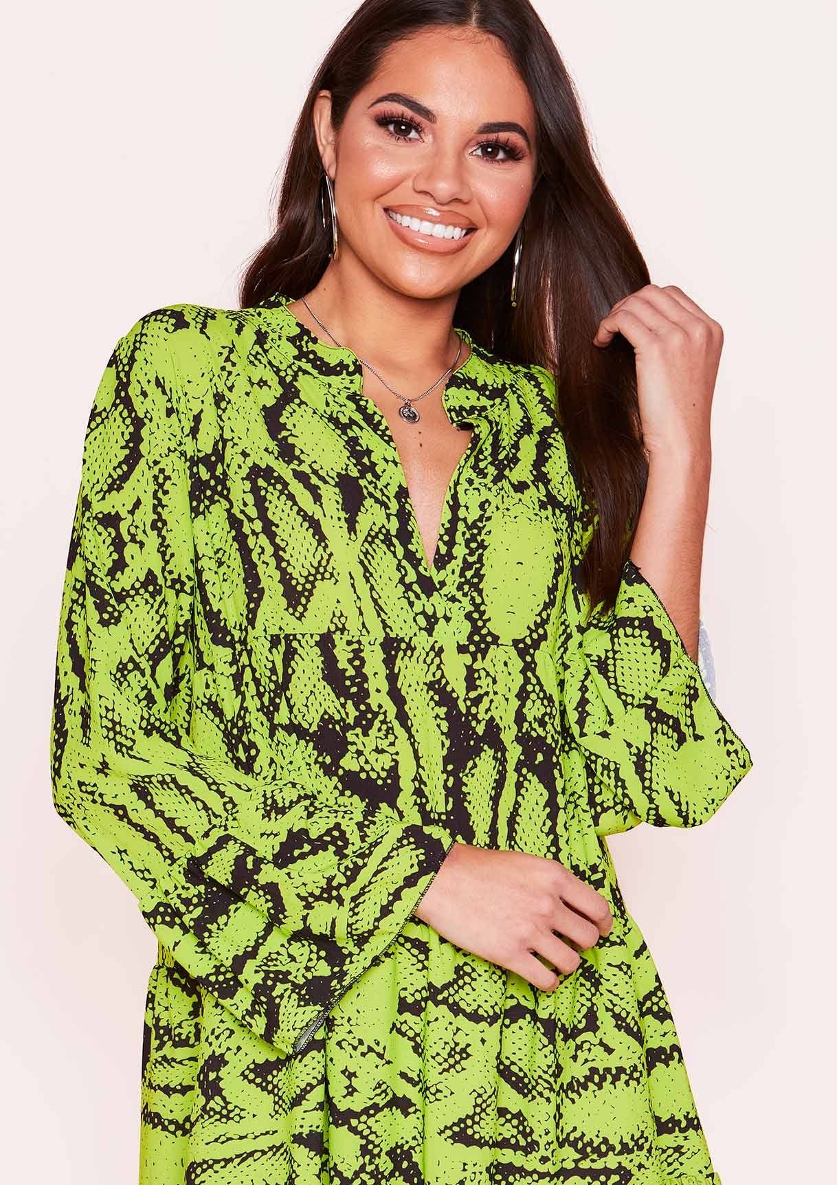 Clare Lime Green Snake Print Smock Dress sold by Missy Empire product image thumbnail 4