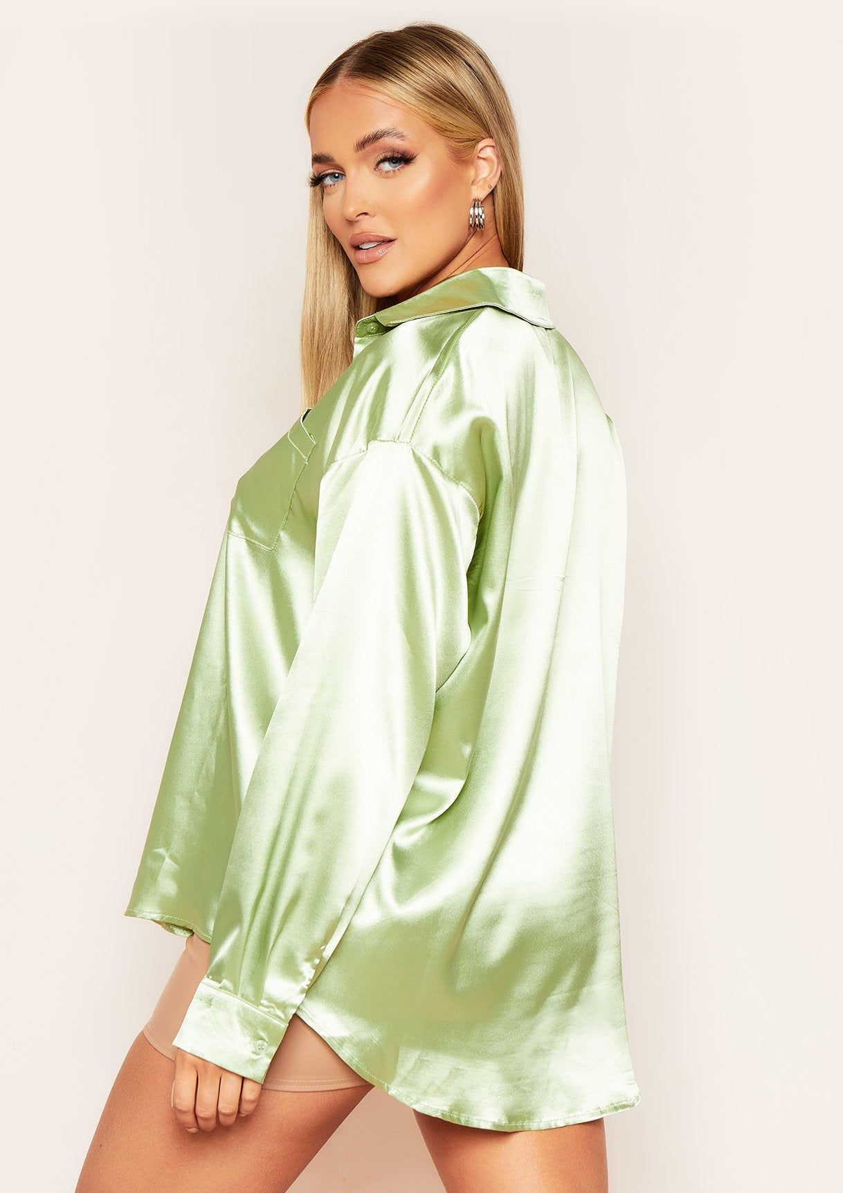 Jessica Sage Oversized Thick Satin Button Through Shirt sold by Missy Empire product image thumbnail 2