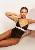 Kalani Black Missy Empire Embroidered Mesh Tape Plunge Strappy Bodysuit sold by Missy Empire