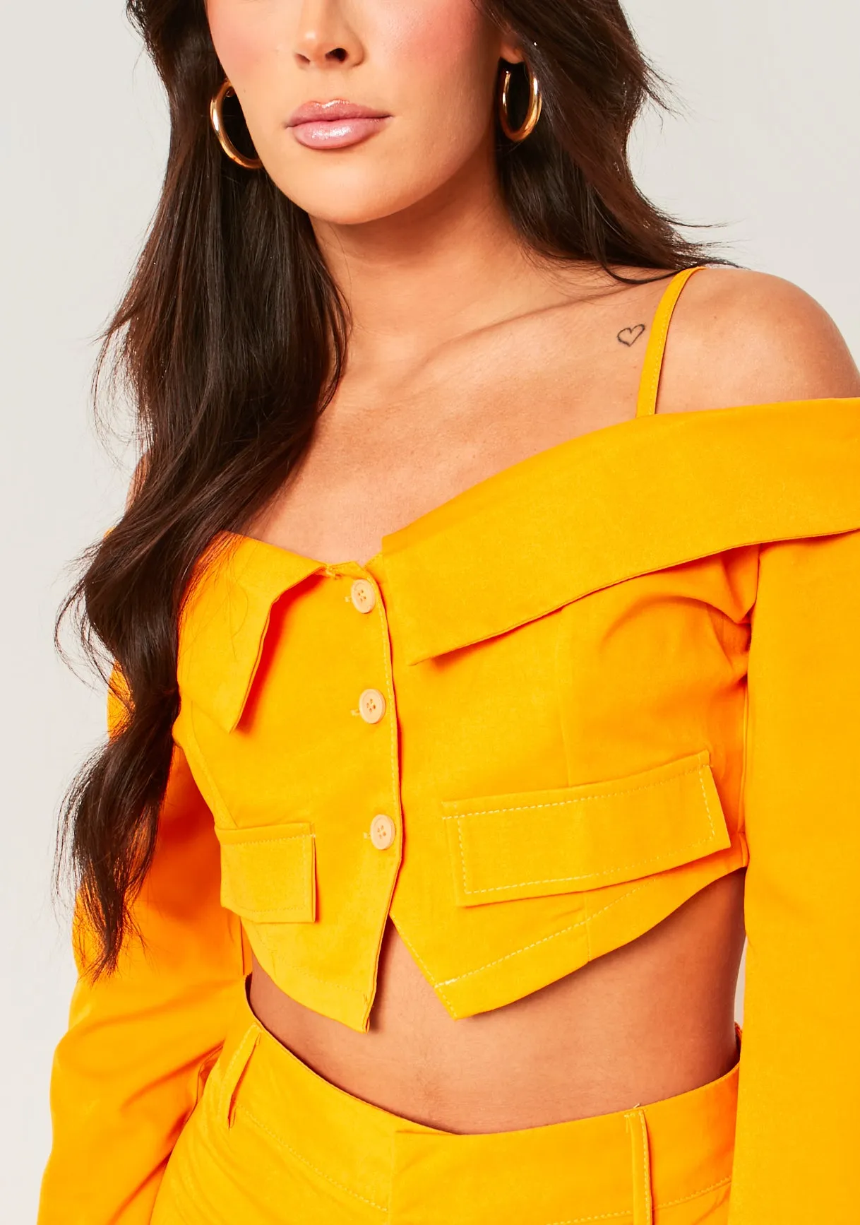 Liora Orange Fold Over Tailored Long Sleeve Top sold by Missy Empire product image thumbnail 2