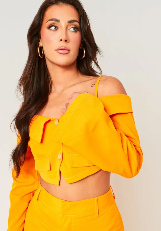 Liora Orange Fold Over Tailored Long Sleeve Top sold by Missy Empire