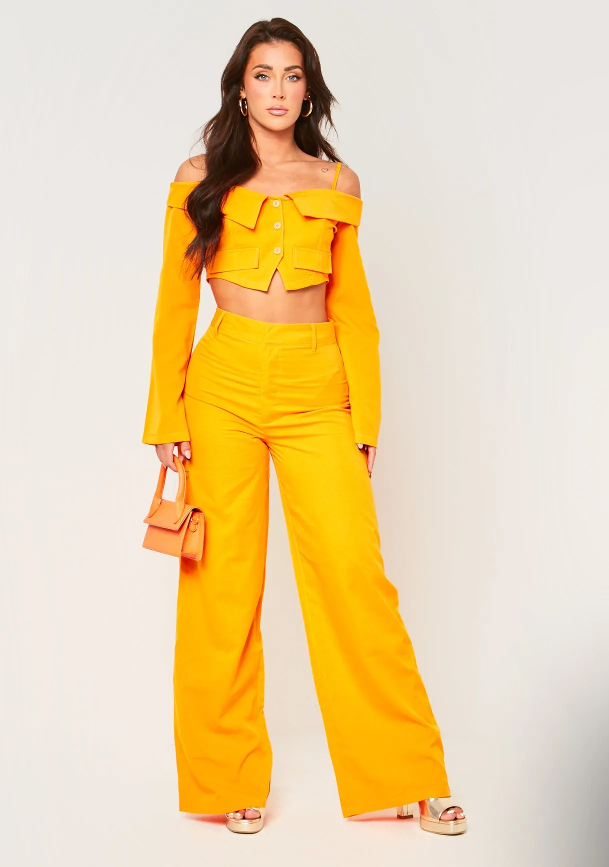 Liora Orange Fold Over Tailored Long Sleeve Top sold by Missy Empire product image thumbnail 4