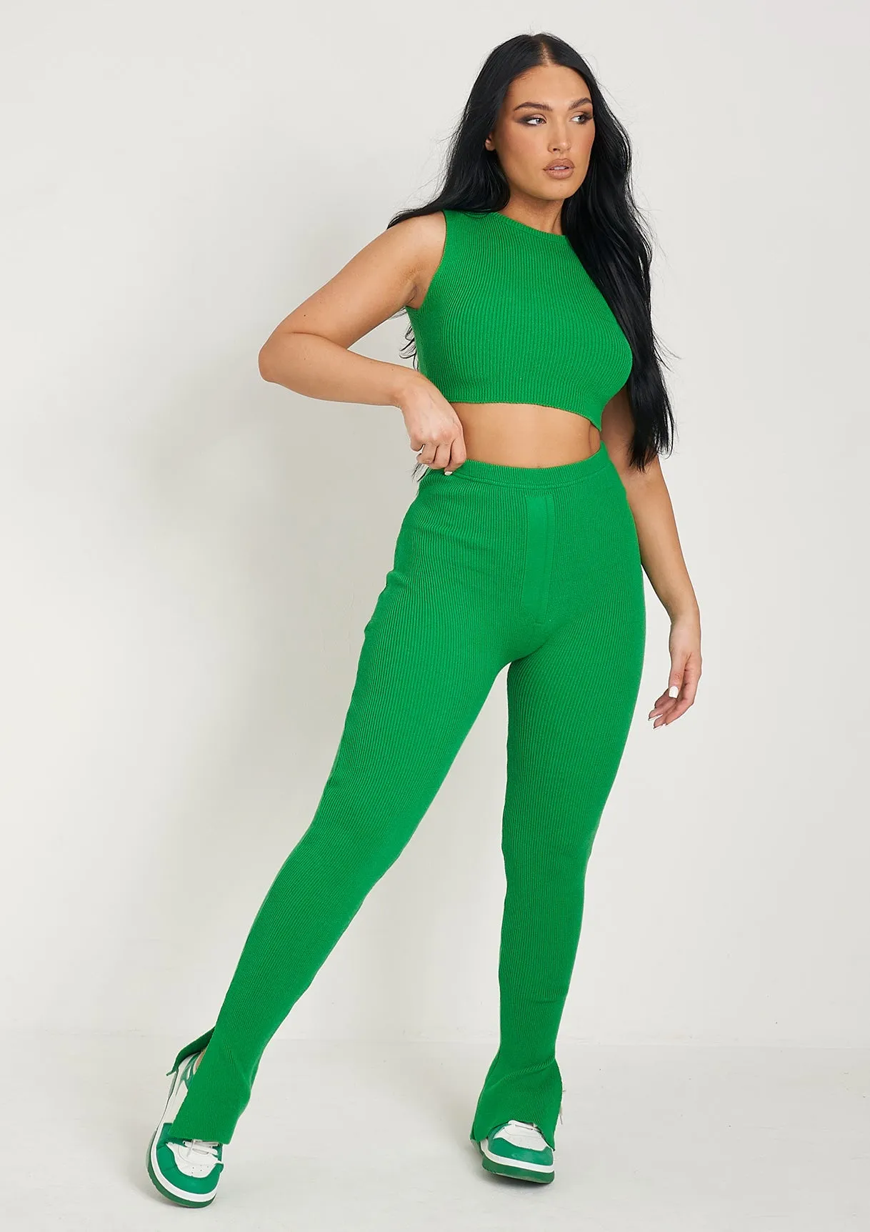 Zamia Green Knitted Sleeveless Crop Top sold by Missy Empire product image thumbnail 4