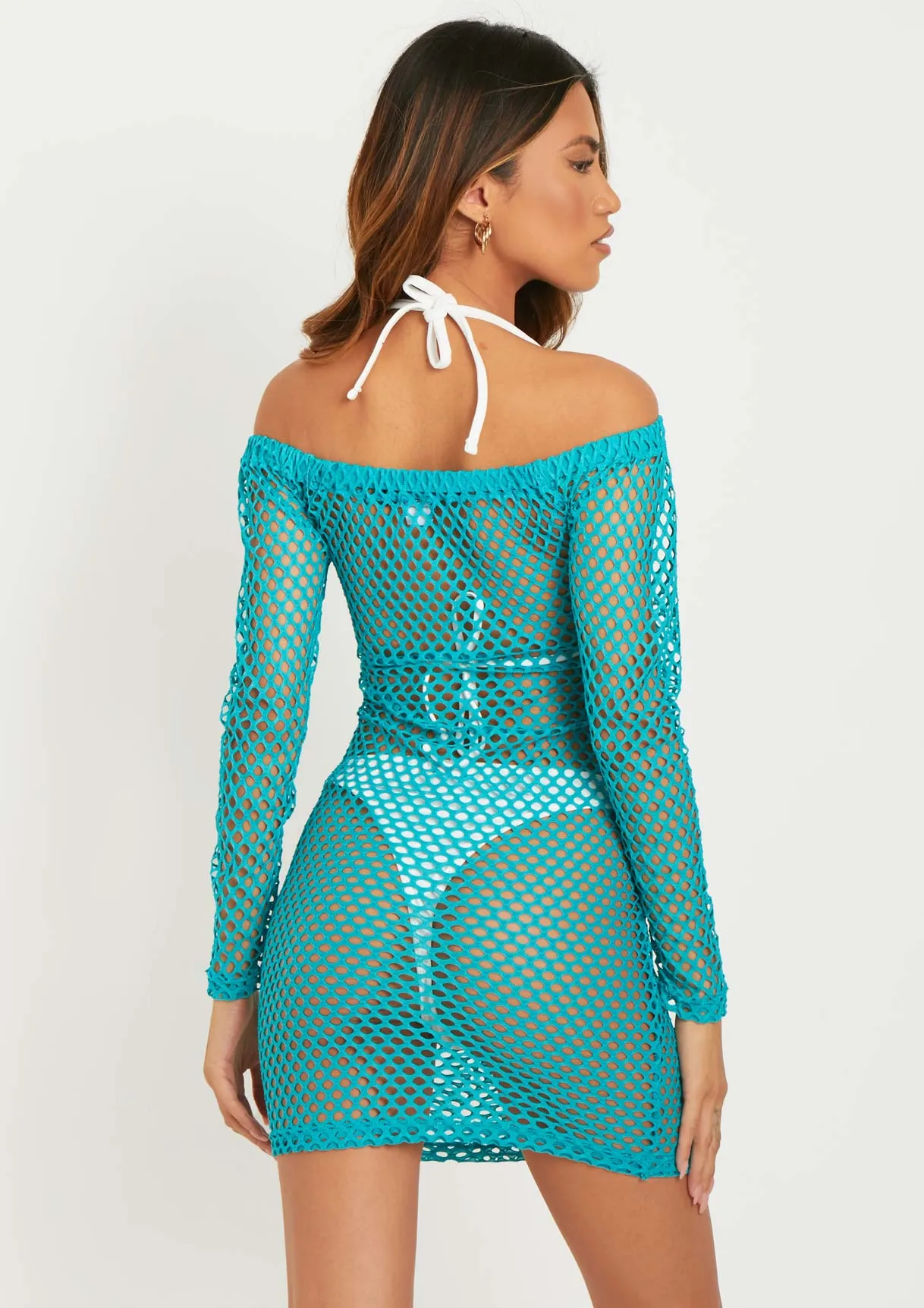 Serenity Blue Mesh Mini Long Sleeve Beach Dress sold by Missy Empire product image thumbnail 3
