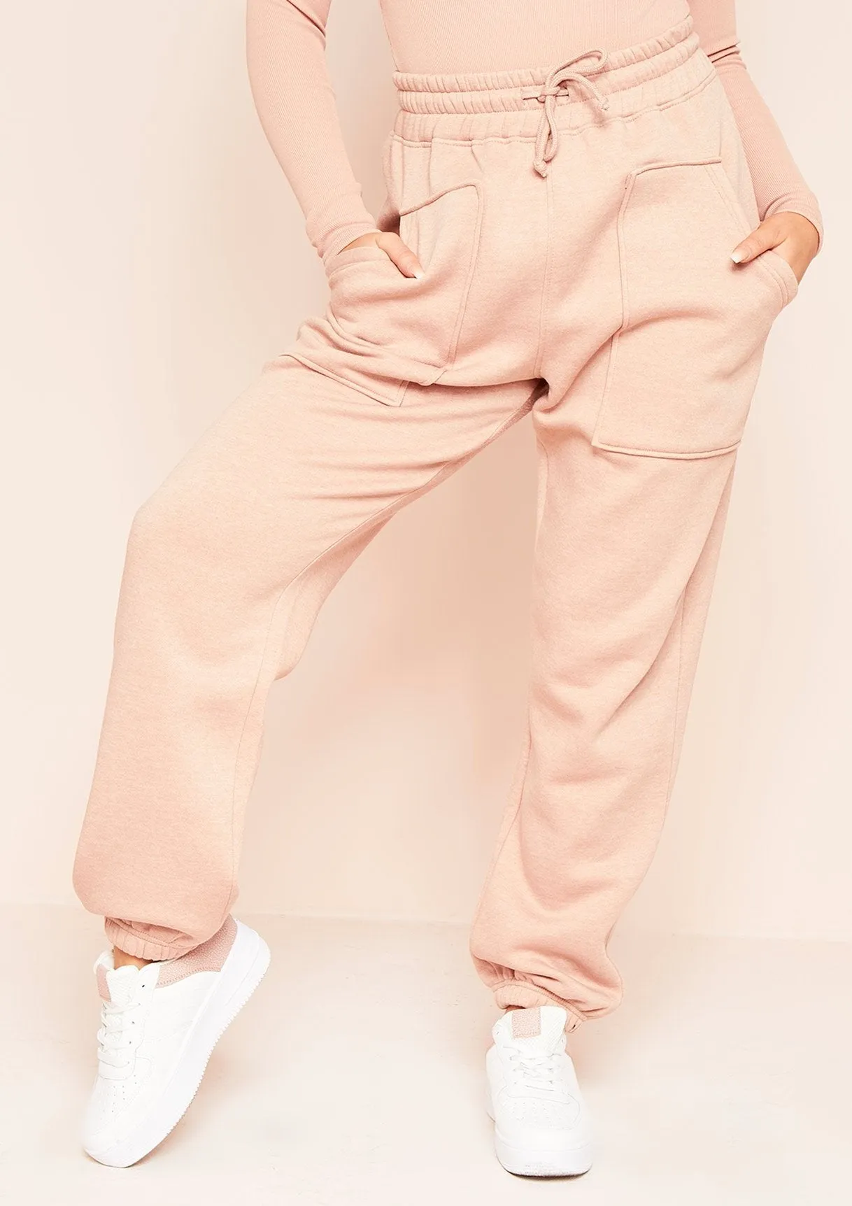Romy Dusty Rose Pocket Front Oversized Joggers sold by Missy Empire