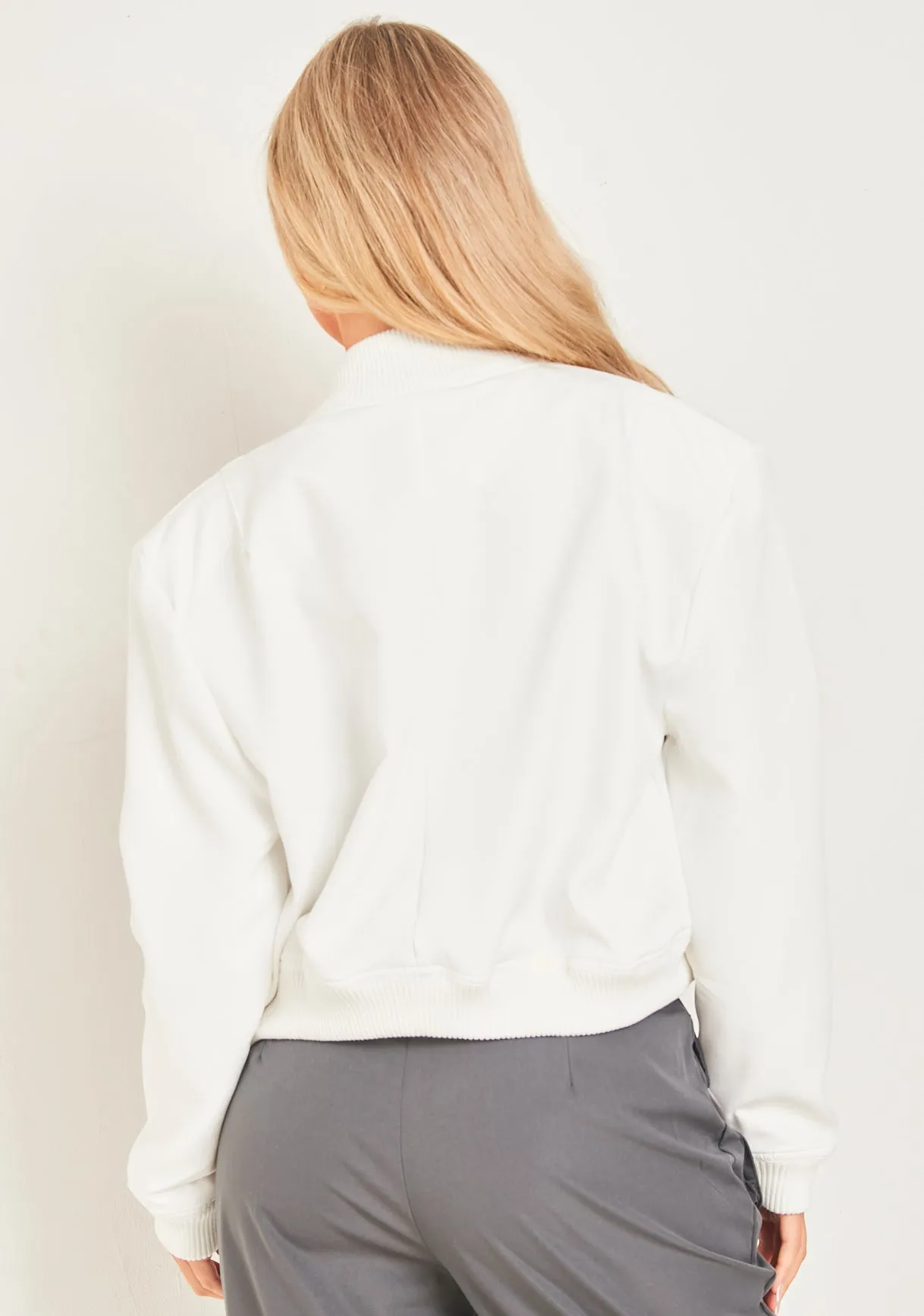 Becca White Button Up Cropped Bomber Jacket sold by Missy Empire product image thumbnail 3
