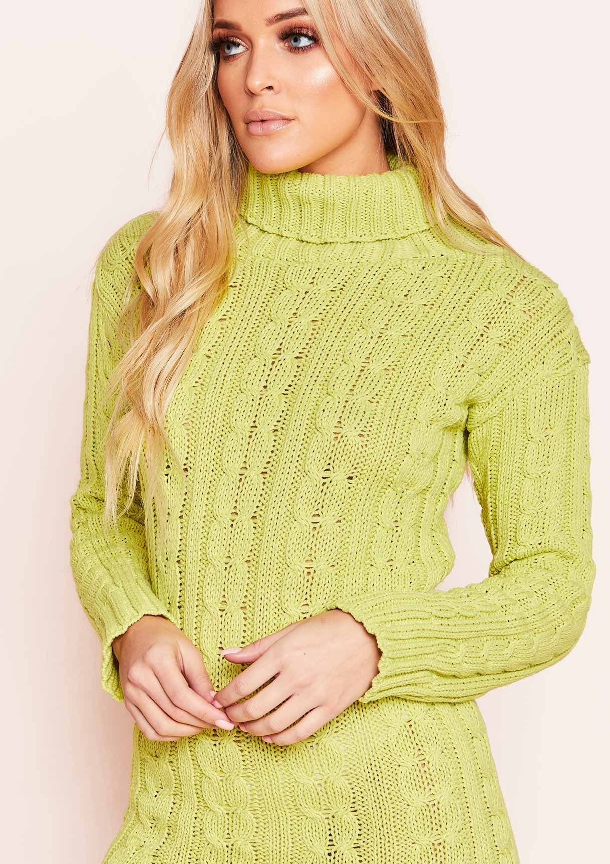 Jenny Lime Green Chunky Knit High Neck Jumper Dress sold by Missy Empire product image thumbnail 4