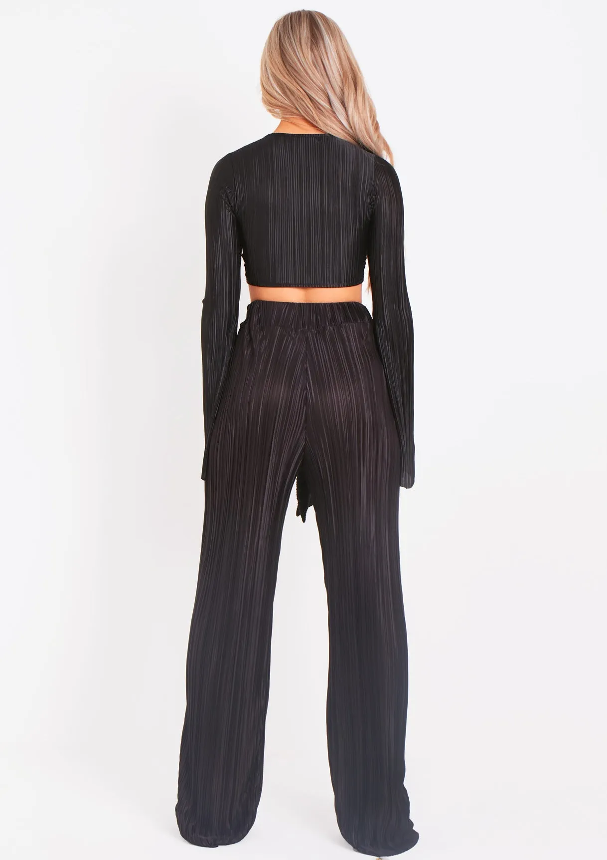 Mia Black Plisse High Waisted Trouser sold by Missy Empire product image thumbnail 4