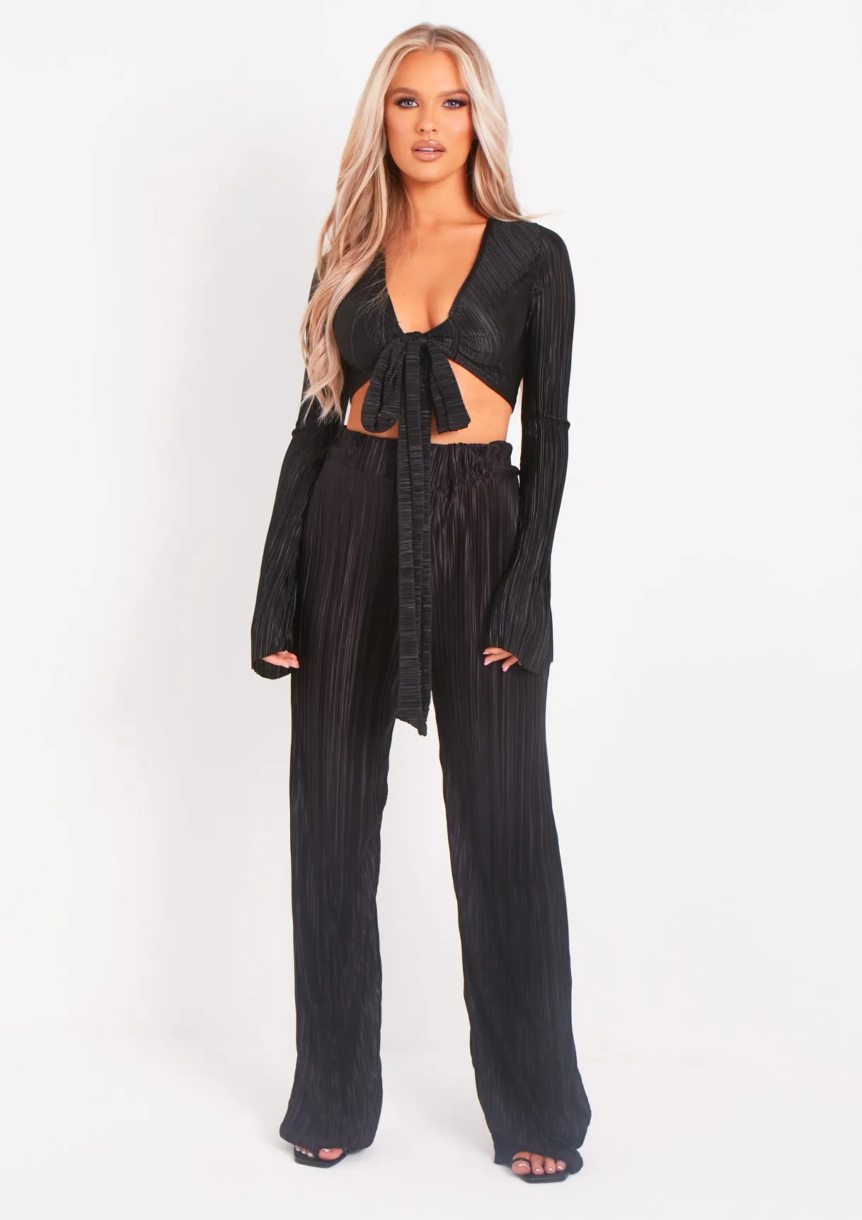 Mia Black Plisse High Waisted Trouser sold by Missy Empire