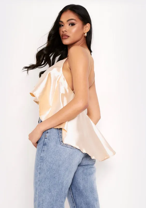 Kai Champagne Flounce Ruffle Chain Strap Crop Top sold by Missy Empire