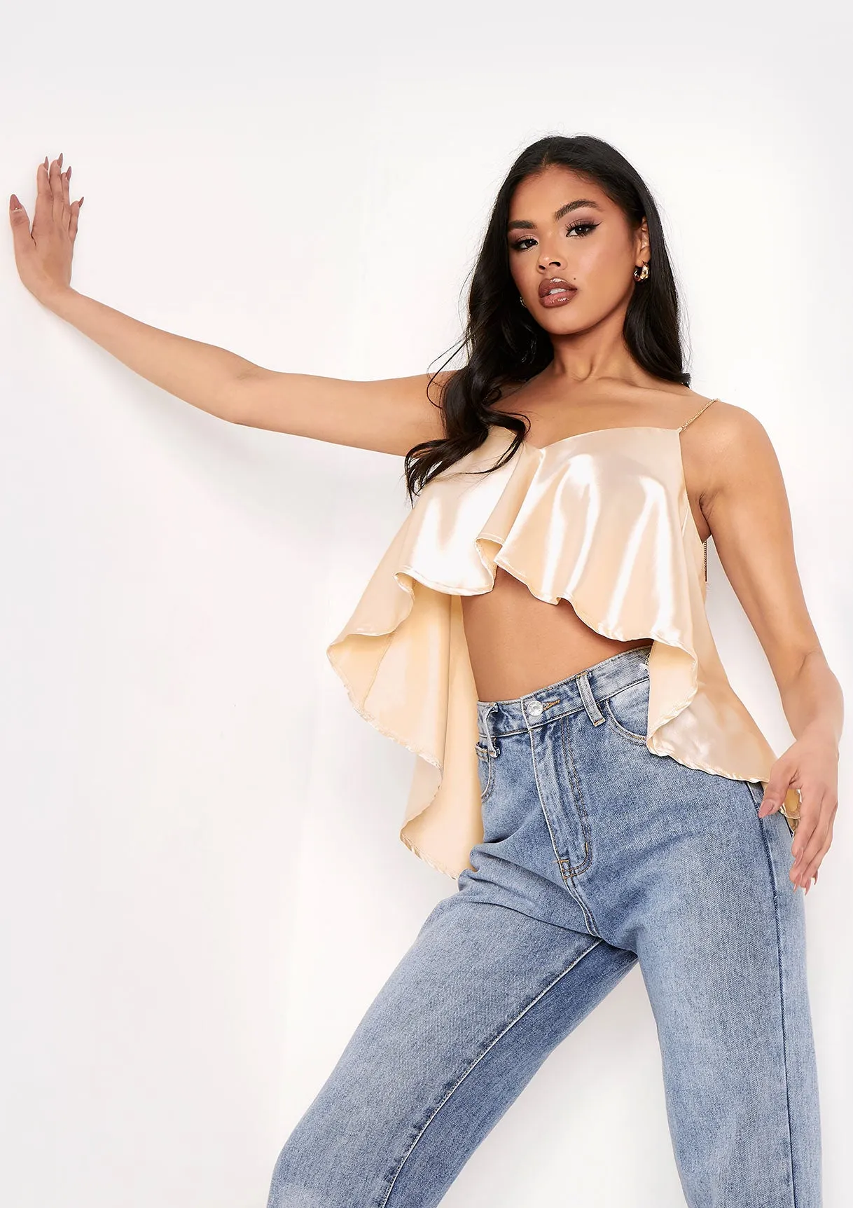 Kai Champagne Flounce Ruffle Chain Strap Crop Top sold by Missy Empire product image thumbnail 2
