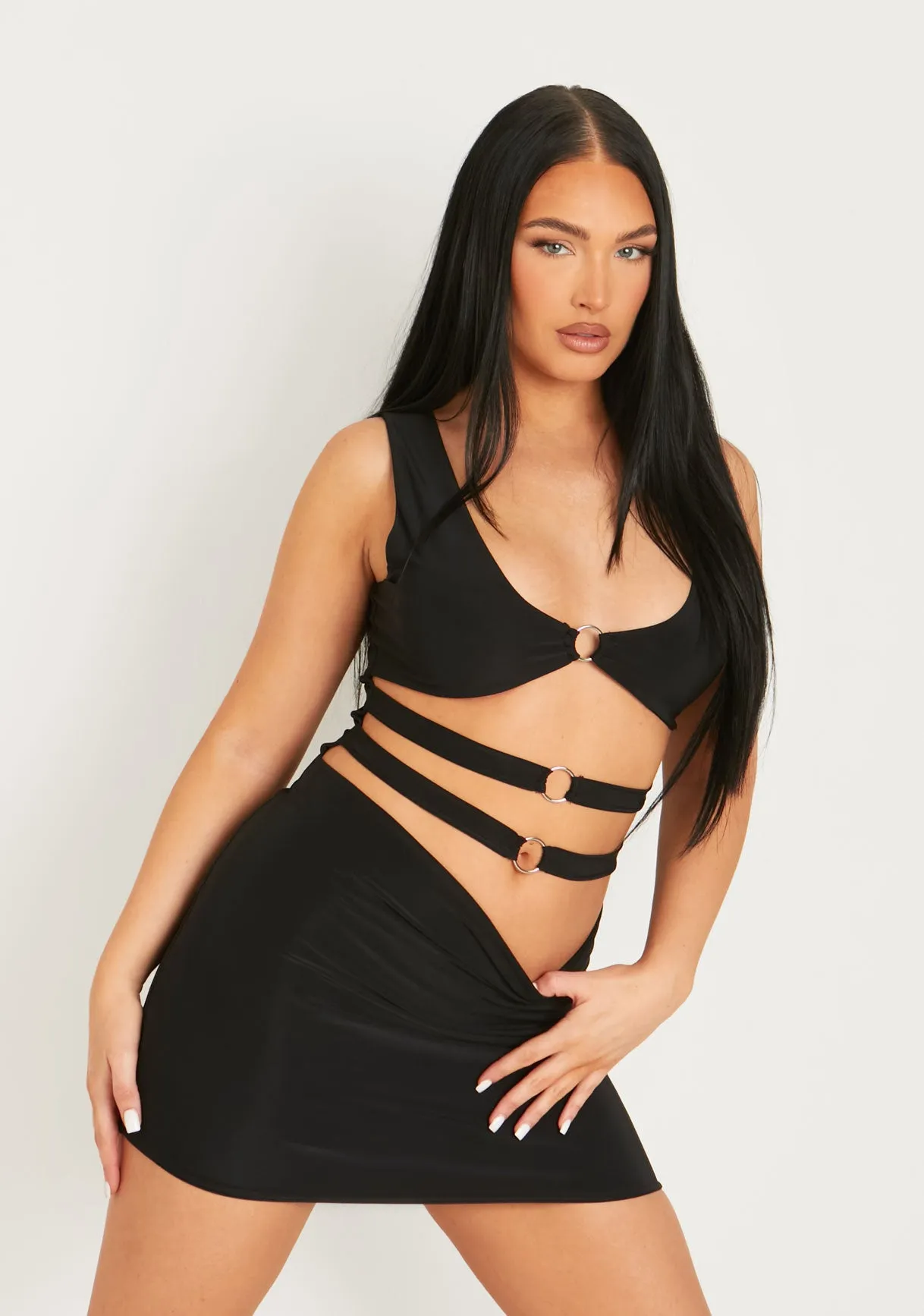 Kensley Black Slinky Ring Cut Out Mini Dress sold by Missy Empire