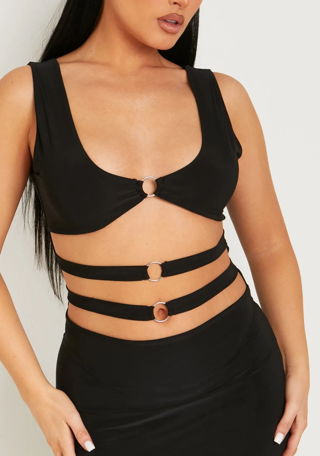 Kensley Black Slinky Ring Cut Out Mini Dress sold by Missy Empire product image thumbnail 2