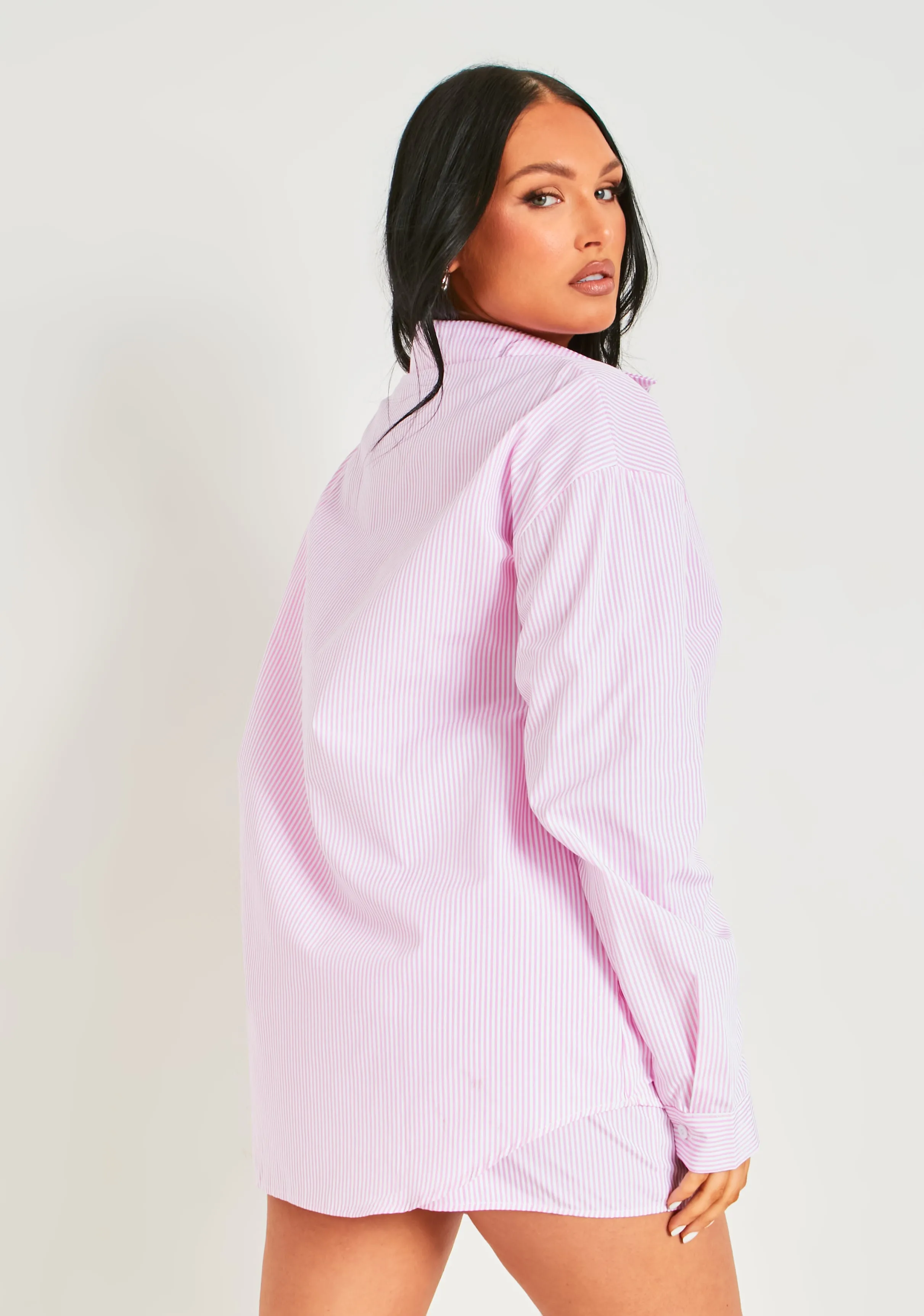 Hallie Pink Pinstripe Oversized Shirt sold by Missy Empire product image thumbnail 3