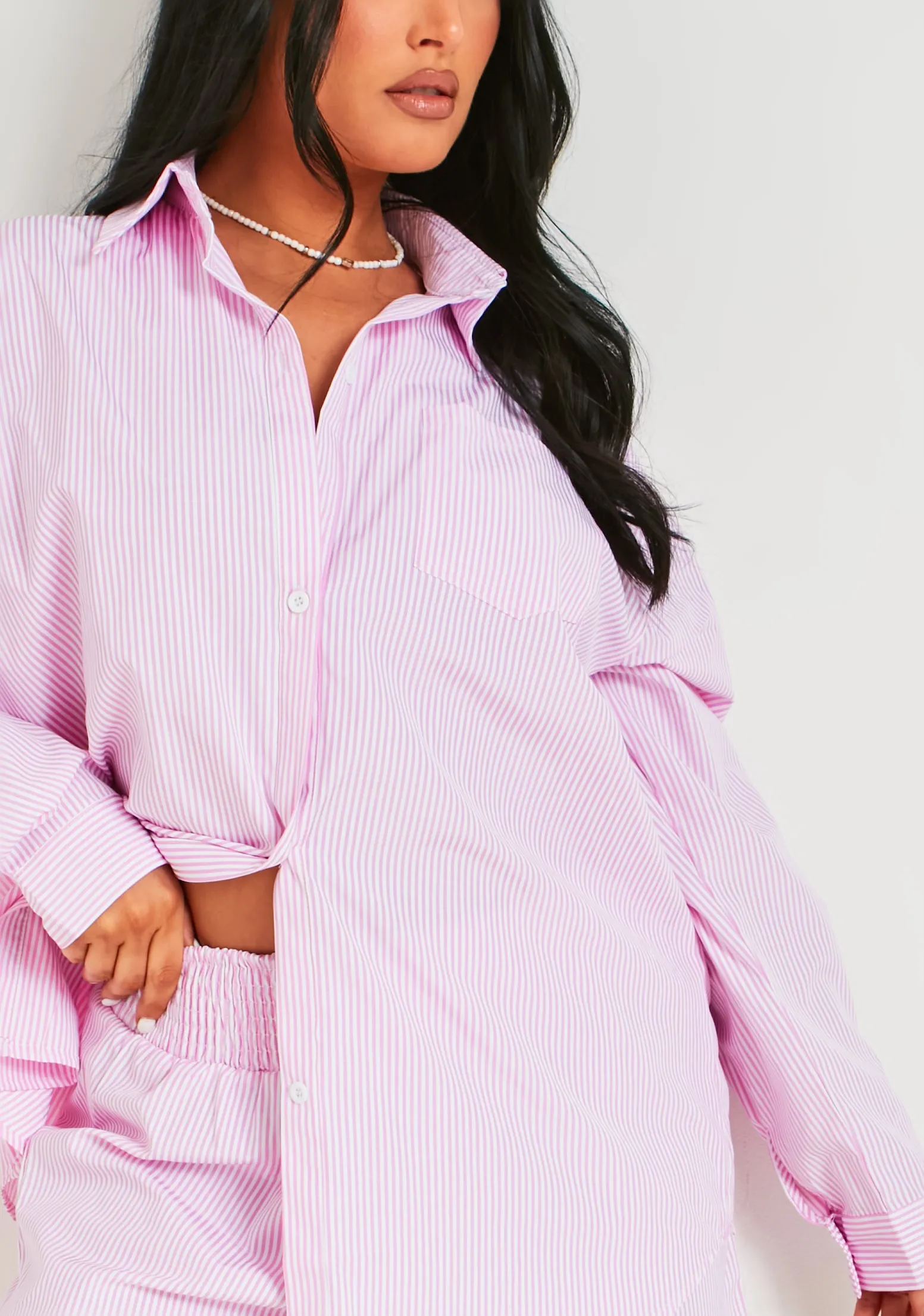 Hallie Pink Pinstripe Oversized Shirt sold by Missy Empire product image thumbnail 2