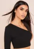 Lottie Black Ribbed One Shoulder Crop Top sold by Missy Empire